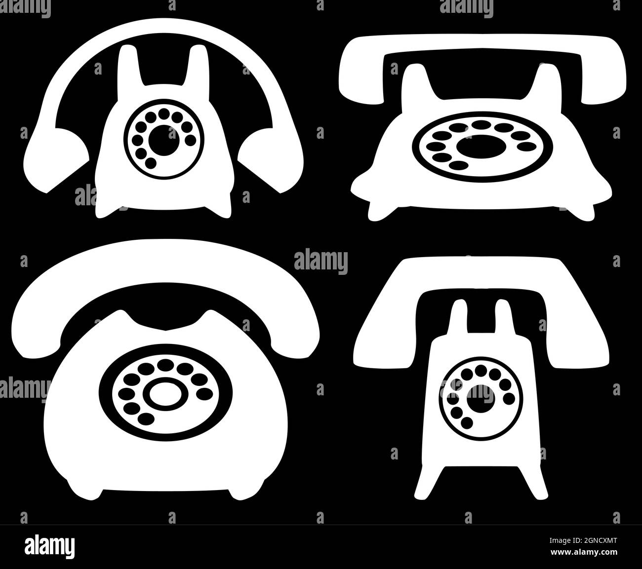 Telephone old model obsolete stencil icon set selection black, vector illustration, horizontal, over white, isolated Stock Vector