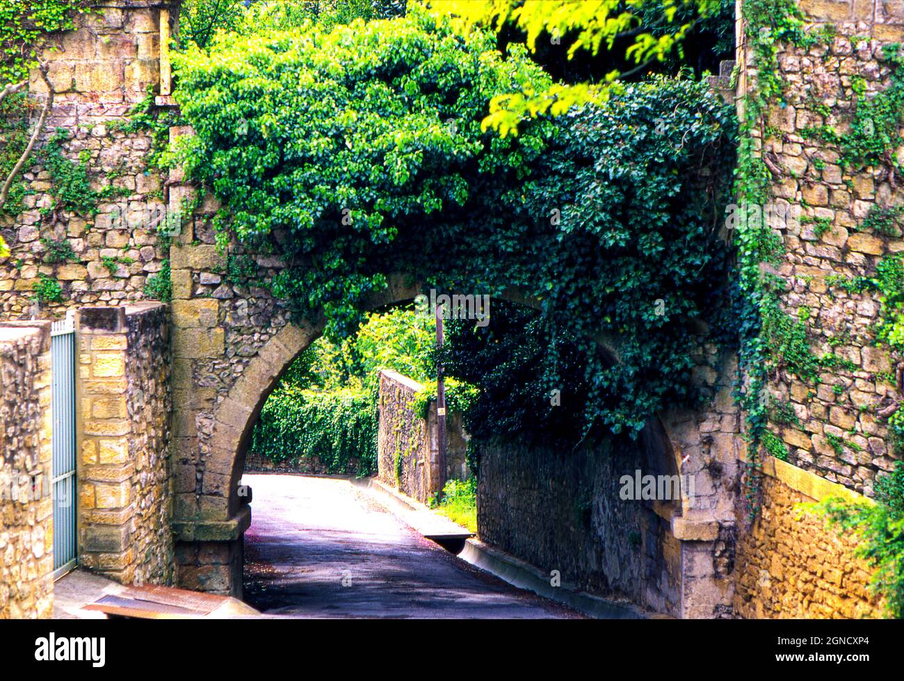 Stone Arch in the village of Collias near Pont-du-Garde in the Languedoc-Roussillon region of France Stock Photo