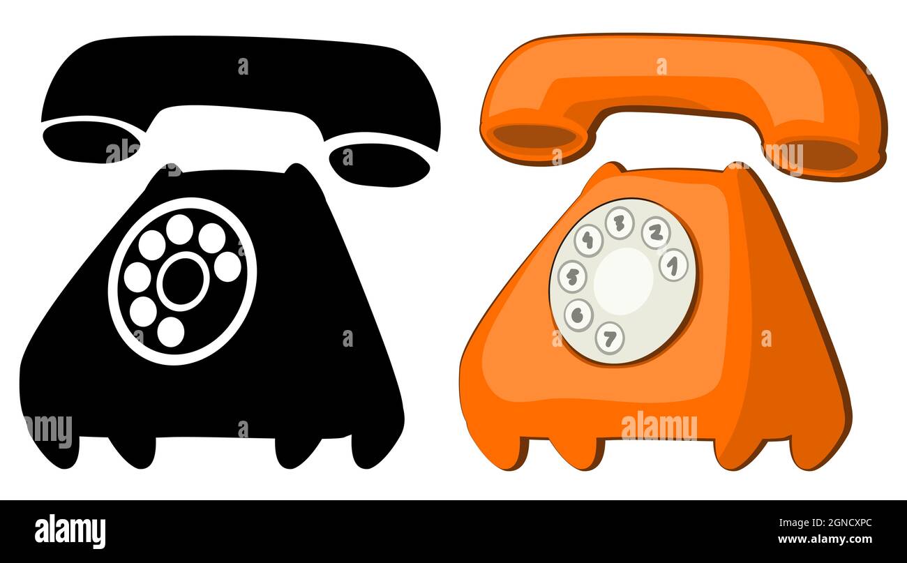 Telephone old model obsolete cartoon color and black vector illustration design element object, horizontal, over white, isolated Stock Vector