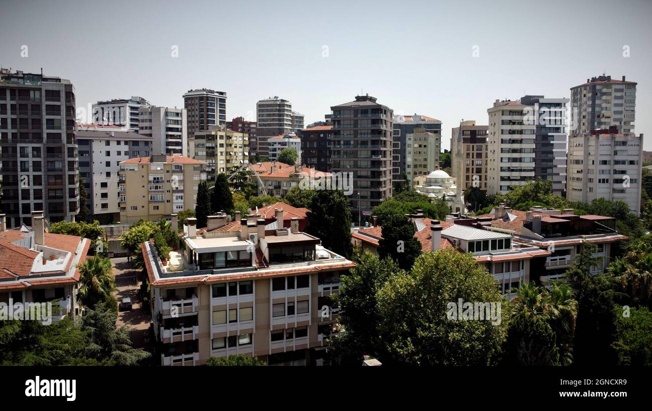 The Istanbul district of Fenerbahce in Kadiköy with a front of houses and many apartment buildings background Stock Photo