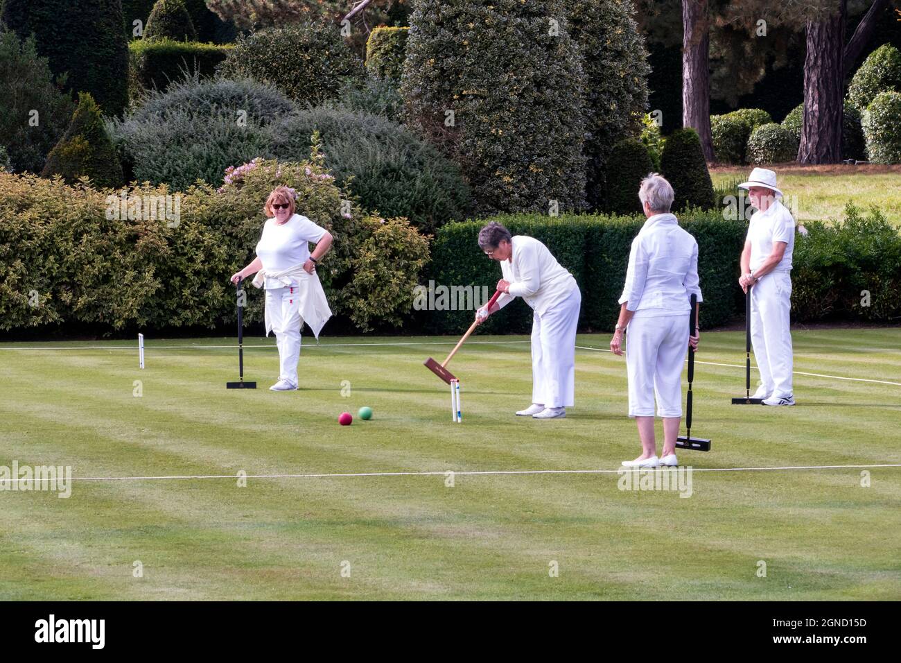 Croquet Match on an English Country House Garden in Yorkshire UK Stock