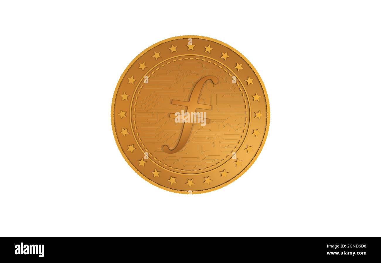 Filecoin FIL cryptocurrency symbol isolated gold coin on green screen ...