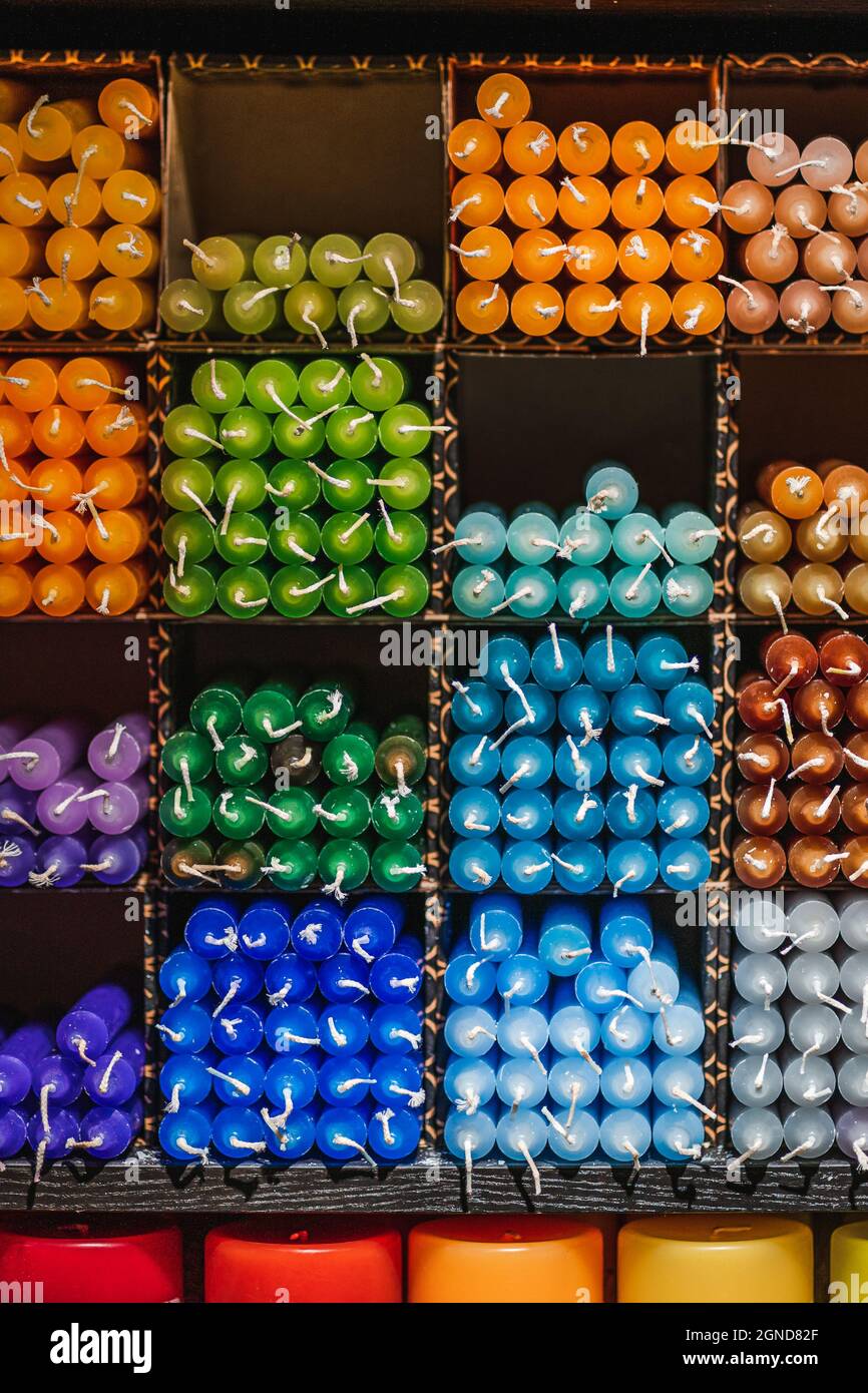 Colorful candles on a shelf Stock Photo Alamy