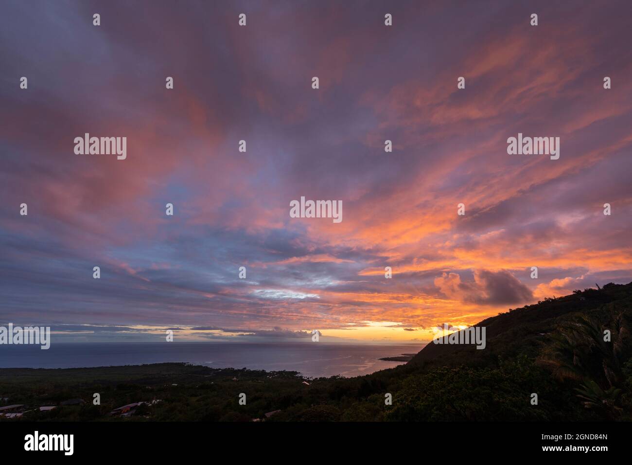 Sunset over Kealakekua Bay, South Kona Hawaii Island. Stock Photo