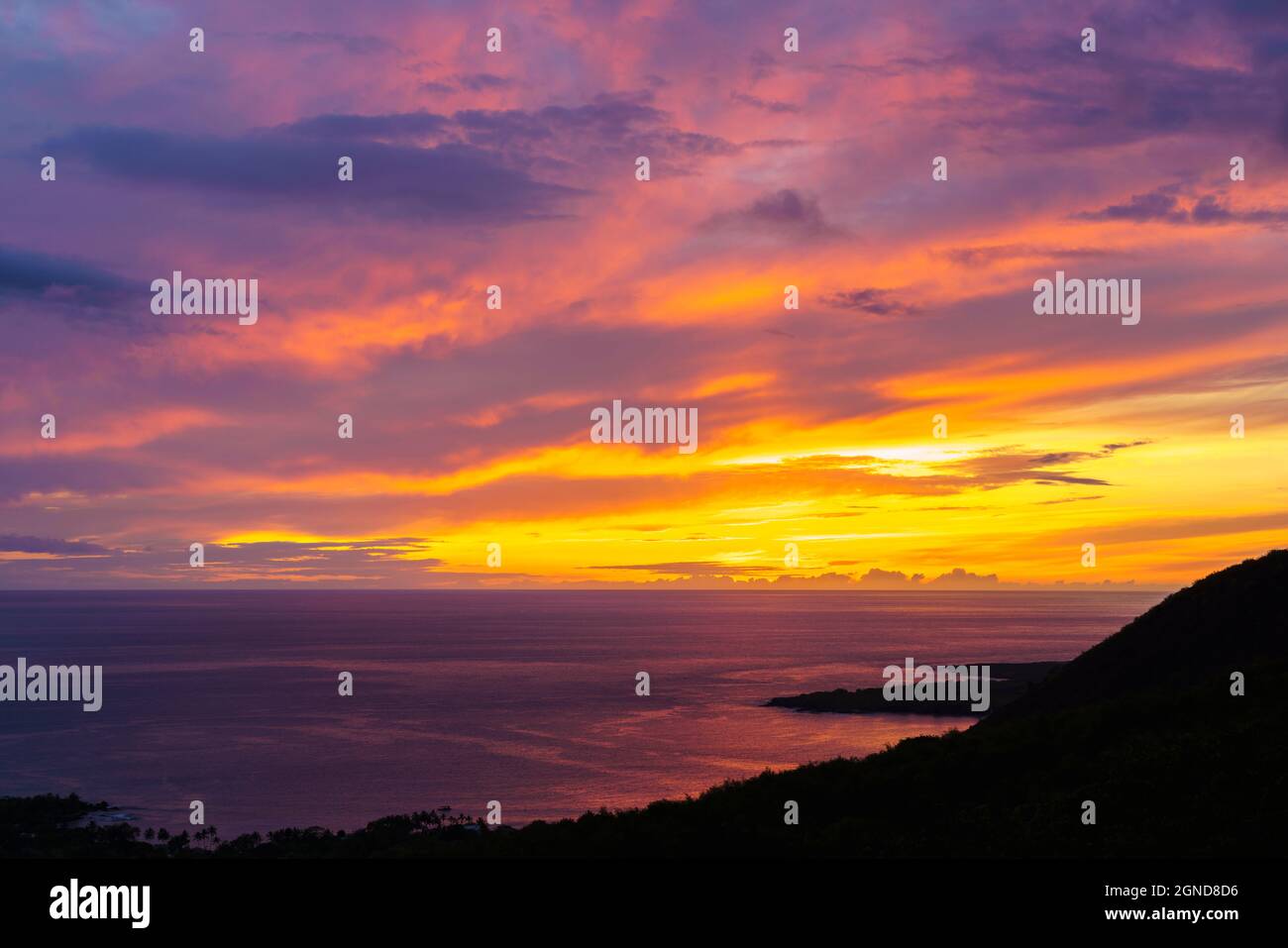 Sunset over Kealakekua Bay, South Kona Hawaii Island. Stock Photo