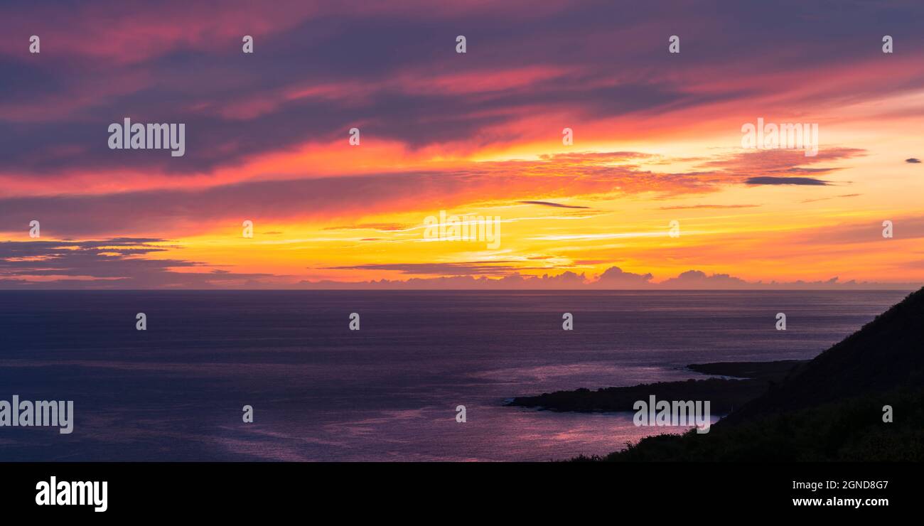 Sunset panorama over Kealakekua Bay, South Kona Hawaii. Stock Photo