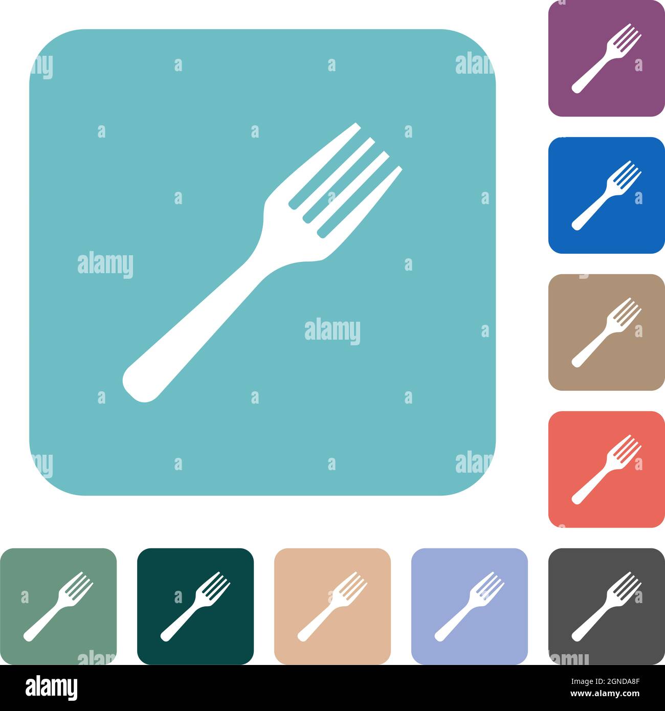 Single fork solid white flat icons on color rounded square backgrounds Stock Vector