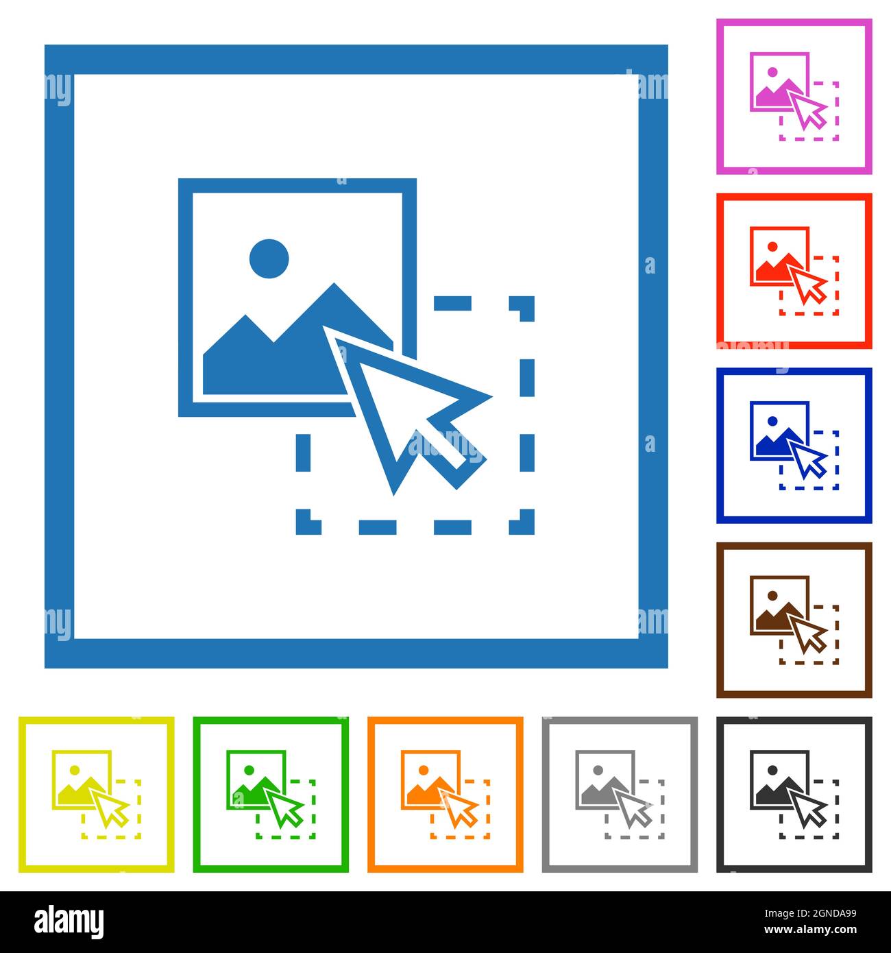 Drag image to upload flat color icons in square frames on white ...