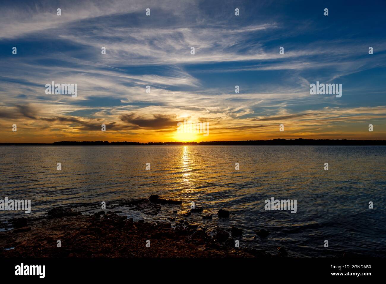 Beautiful sunset over a lake in Oklahoma. Stock Photo