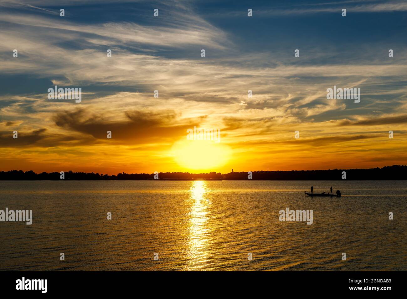 Beautiful sunset over a lake in Oklahoma. Stock Photo