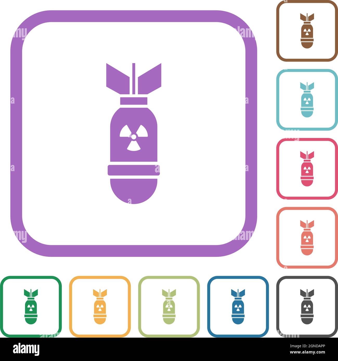 Atomic bomb simple icons in color rounded square frames on white ...