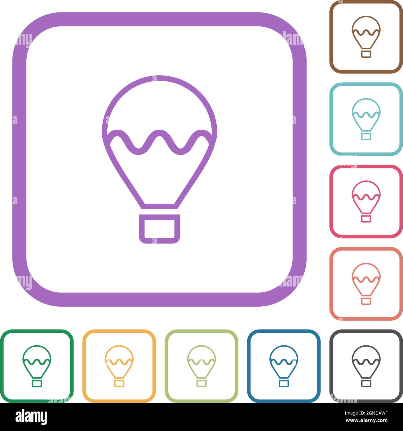 Air balloon outline simple icons in color rounded square frames on ...
