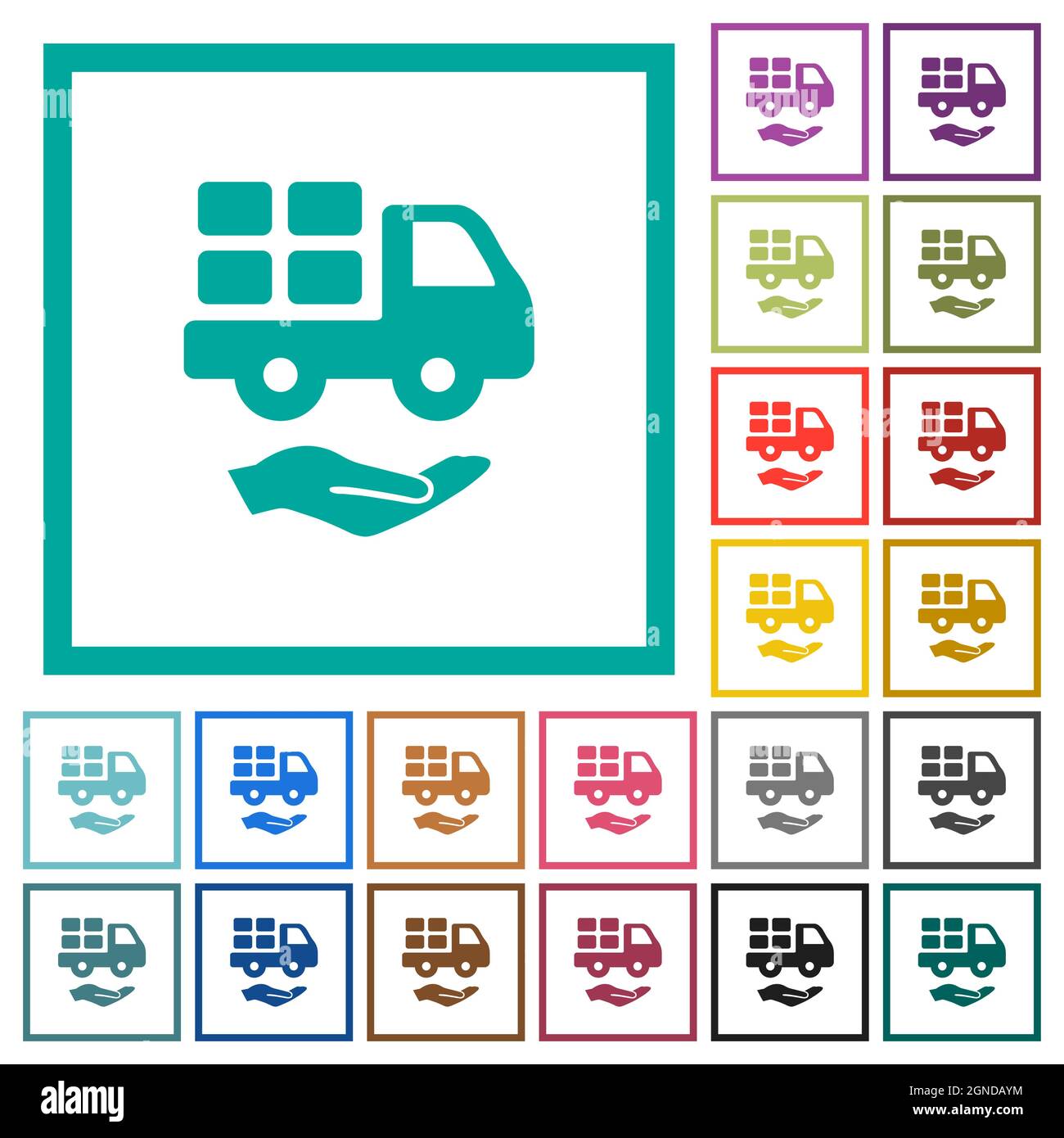 Courier services solid flat color icons with quadrant frames on white background Stock Vector
