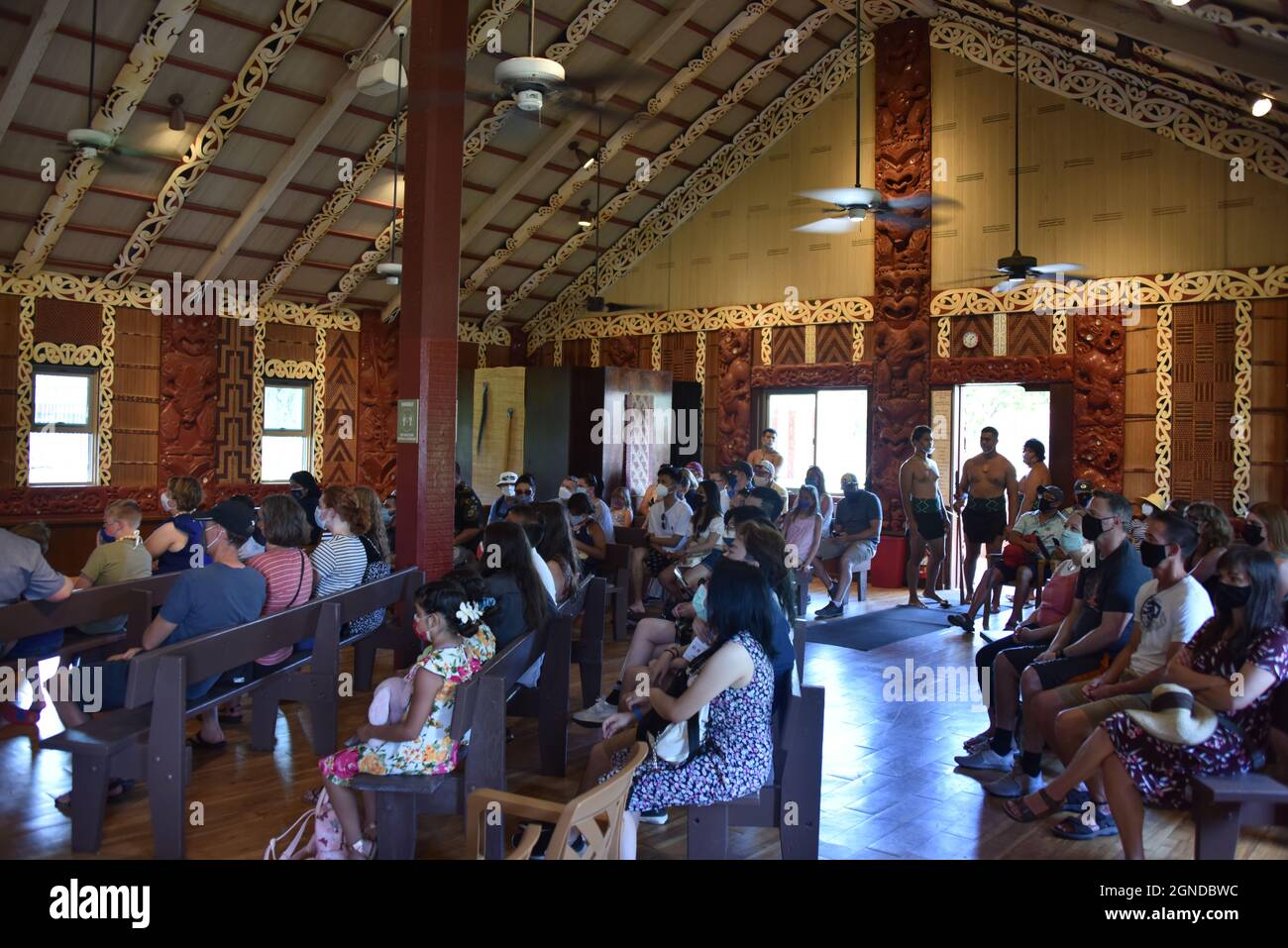 Oahu HI U.S.A. 6/3-4/2021. Polynesian Cultural Center. Opened 10/12/1963. Polynesian Islands: Samoa, Aotearoa, Fiji, Hawaii, Tahiti and Tonga. Shops Stock Photo