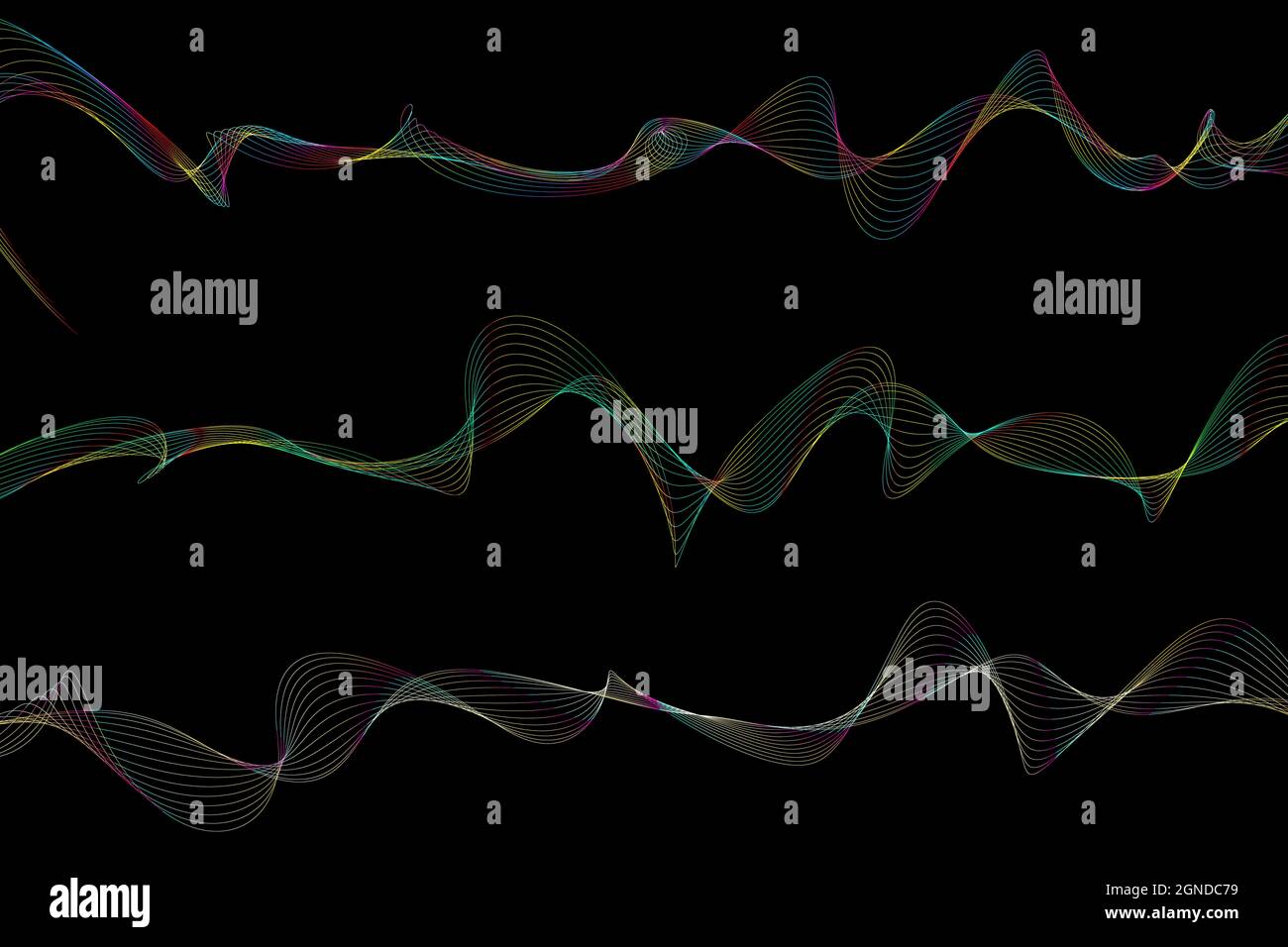 Abstract colored flowing waves on black background. Digital ...