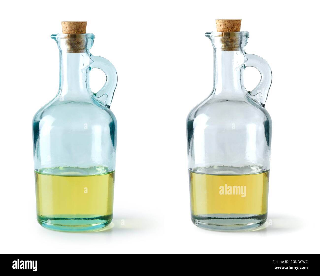 two oil bottles isolated on white background Stock Photo