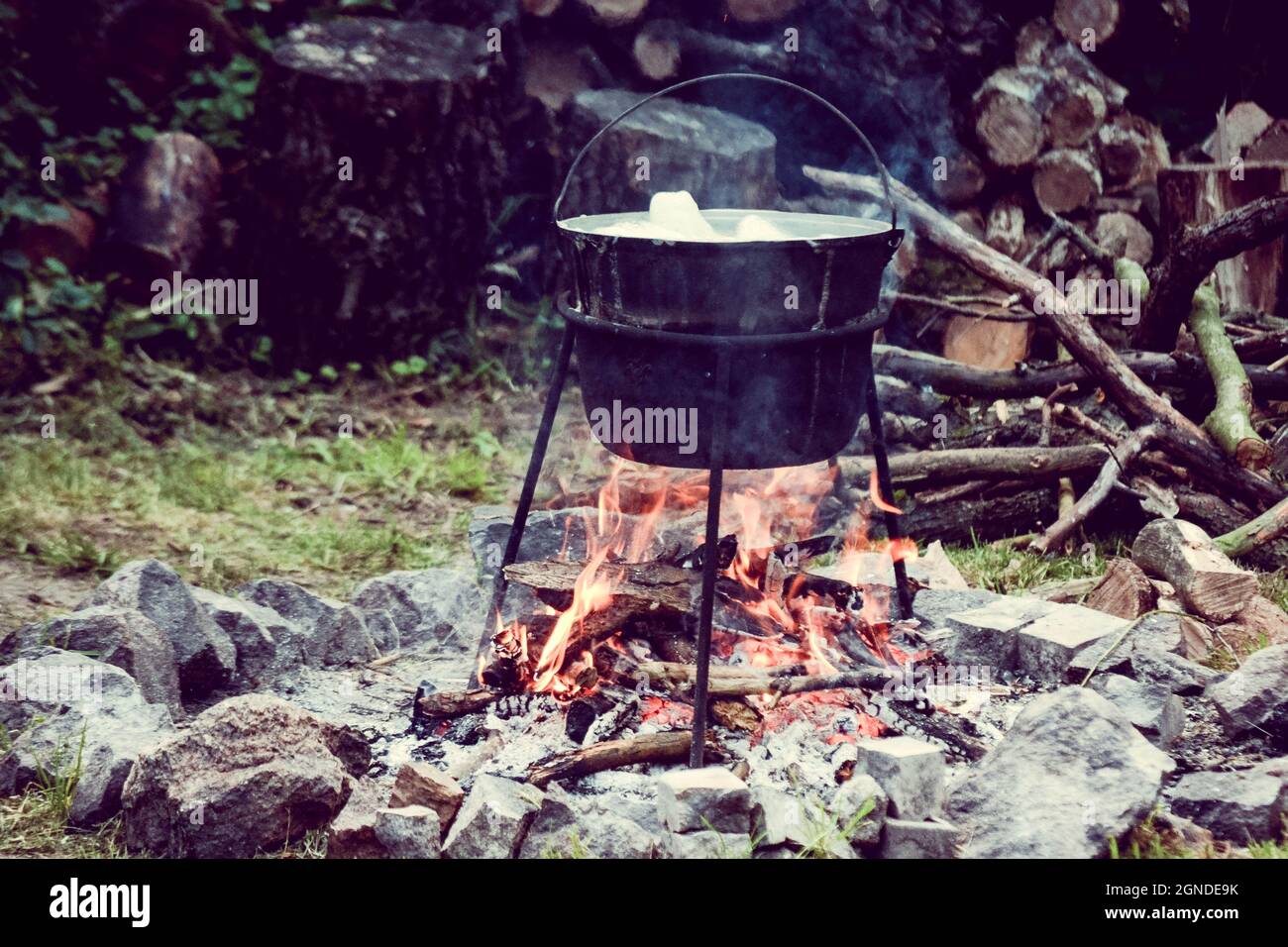 https://c8.alamy.com/comp/2GNDE9K/tourist-kettle-of-boiling-food-over-a-campfire-2GNDE9K.jpg