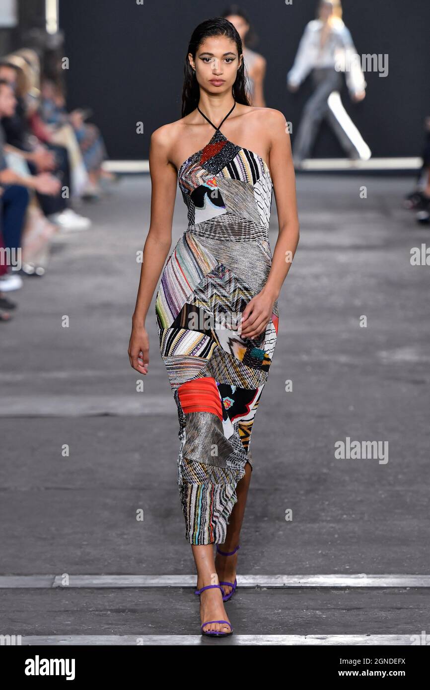 Model walks on the runway at the Missoni fashion show during Spring/Summer  2022 Collections Fashion Show at Milan Fashion Week in Milan, Italy on  Sept. 24, 2021. (Photo by Jonas Gustavsson/Sipa USA