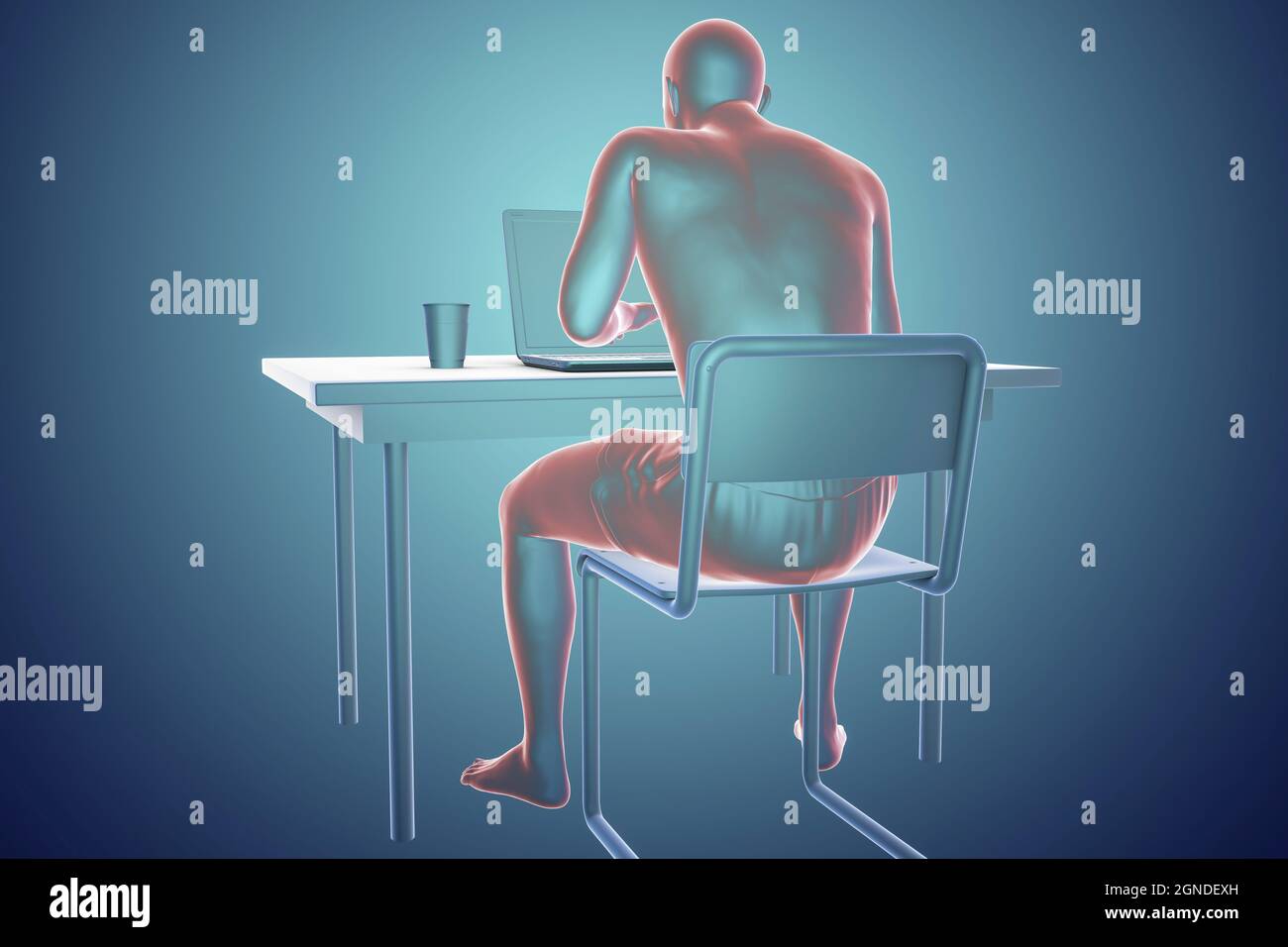 Bad posture whilst using laptop, illustration Stock Photo Alamy