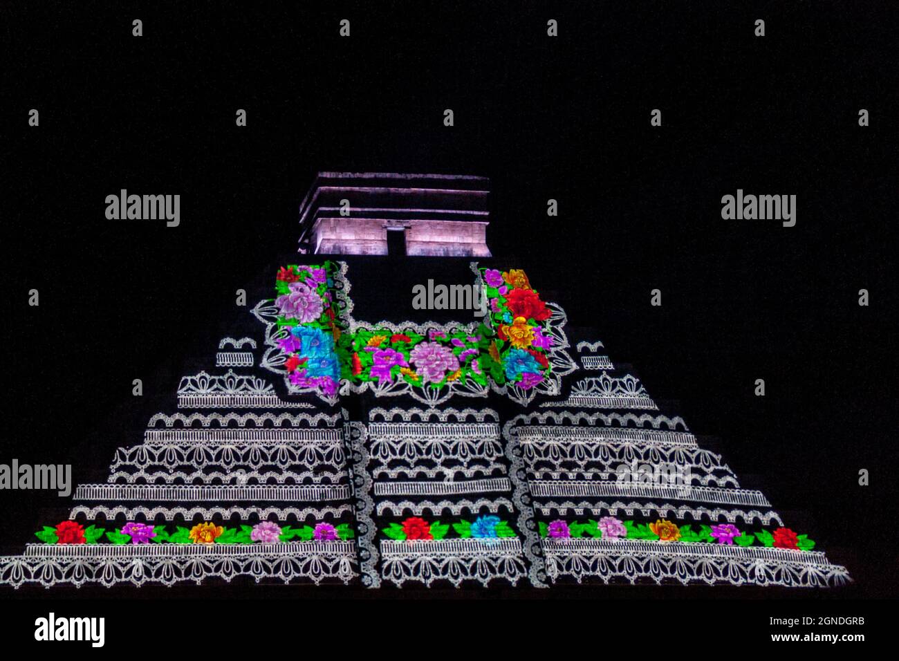 CHICHEN ITZA, MEXICO FEB 25, 2016 Light show at Kukulkan pyramid in