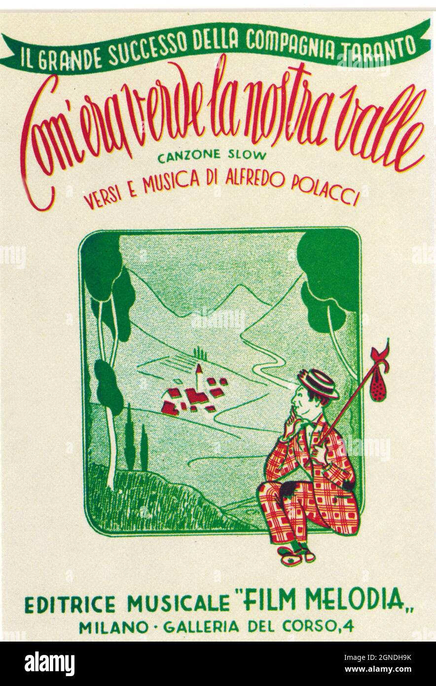 1930's , ITALY : The celebrated italian singer and actor NINO TARANTO (  1907 - 1986 ) . Shetmusic cover for song COM'ERA VERDE LA NOSTRA VALLE , by  Alfredo Polacci -