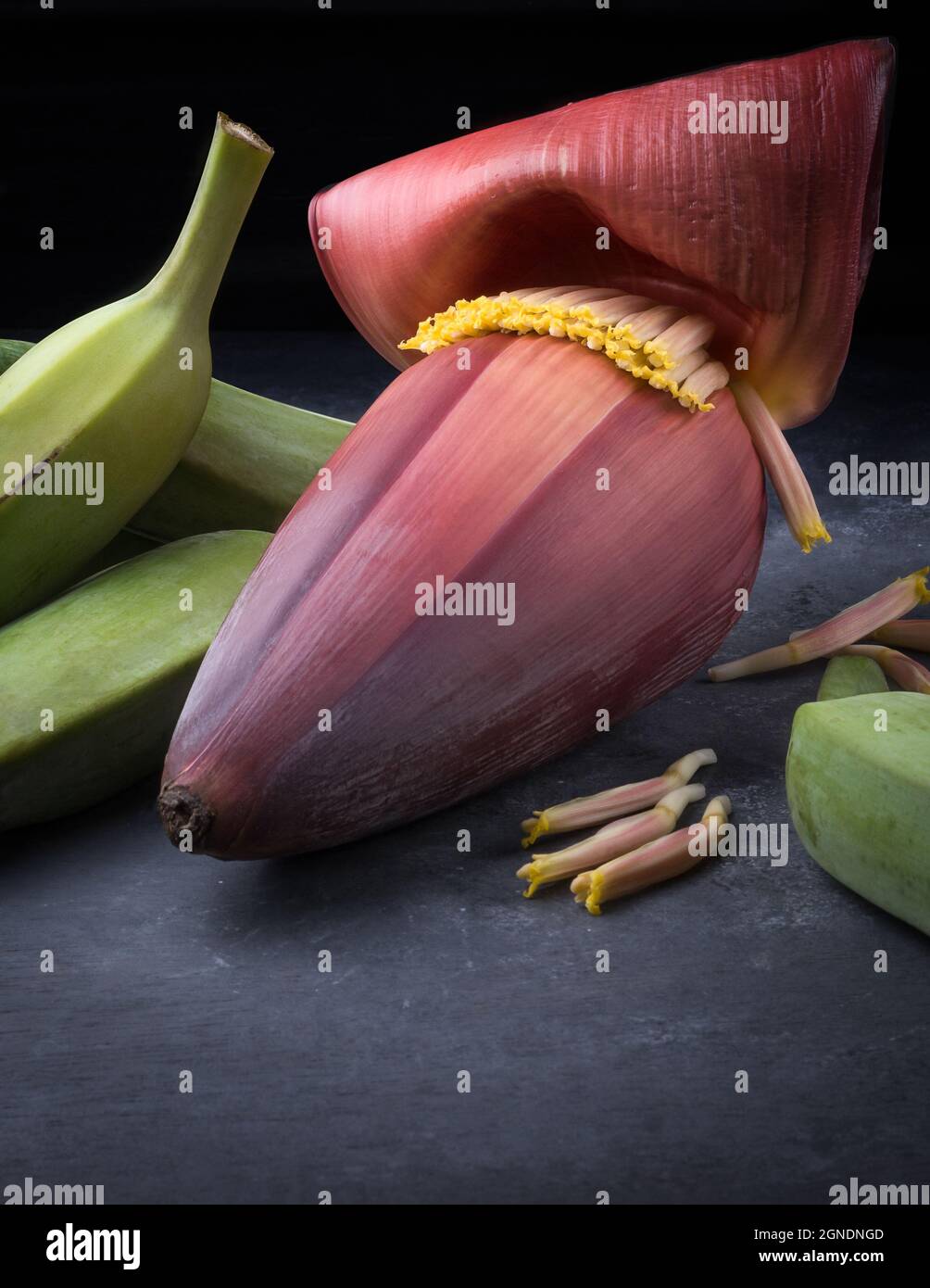 ash plantains or green raw banana with banana flower also known as