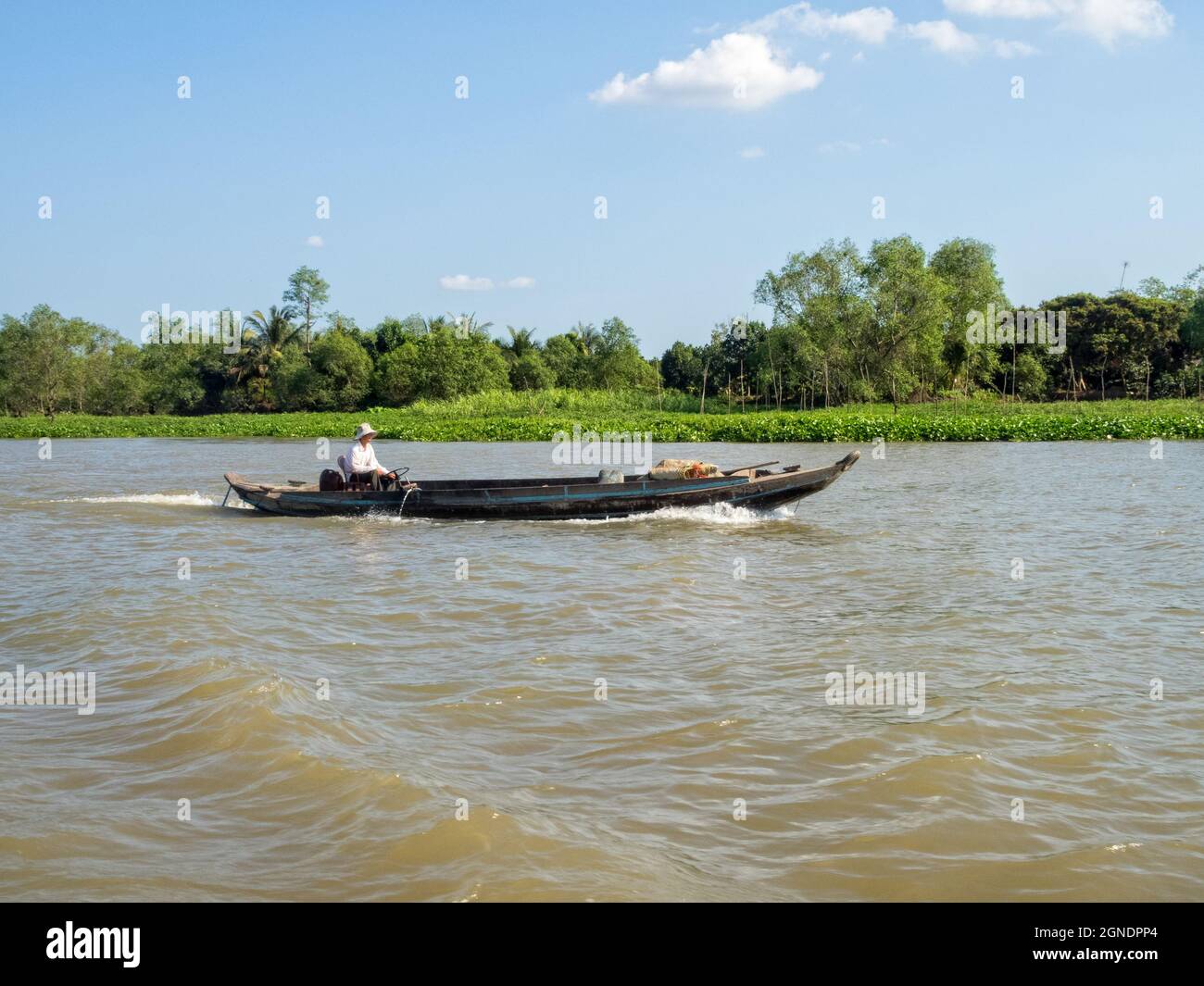 Boats are the main means of transportation in Mekong Delta - Vinh Long, Vietnam Stock Photo