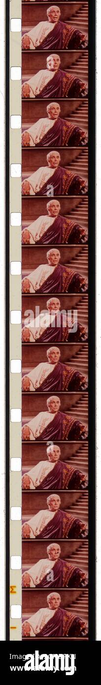 A section of Super 8 film showing George Relph acting as Tiberius Caesar in the 1959 MGM film Ben Hur. Stock Photo