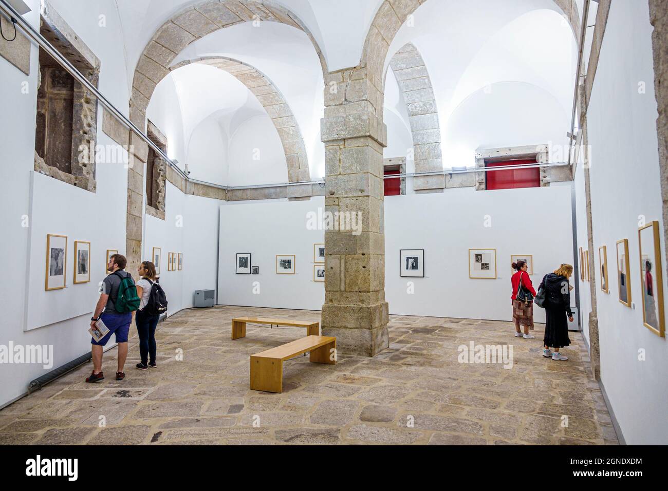 Porto Portugal,Centro Portugues de Fotografia Portuguese Photography Center museum,exhibit exhibition collection demasiado humano couple men women loo Stock Photo