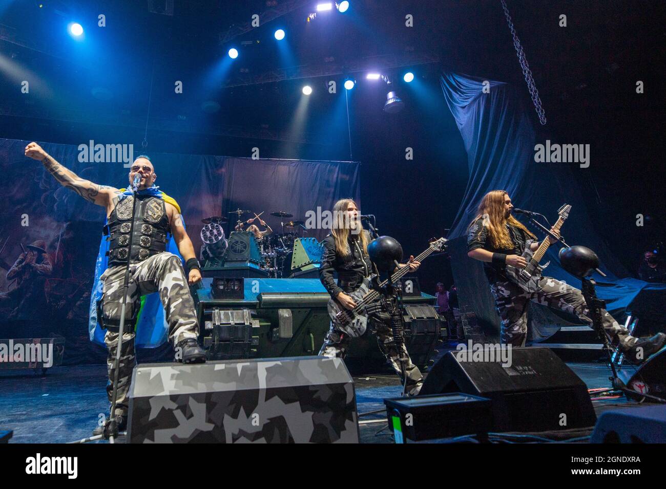 Milwaukee, USA. 22nd Sep, 2021. Joakim Broden, Hannes Van Dahl, Par Sundstrom and Chris Rorland of Sabaton at Miller High Life Theater on September 22, 2021, in Milwaukee, Wisconsin (Photo by Daniel DeSlover/Sipa USA) Credit: Sipa USA/Alamy Live News Stock Photo