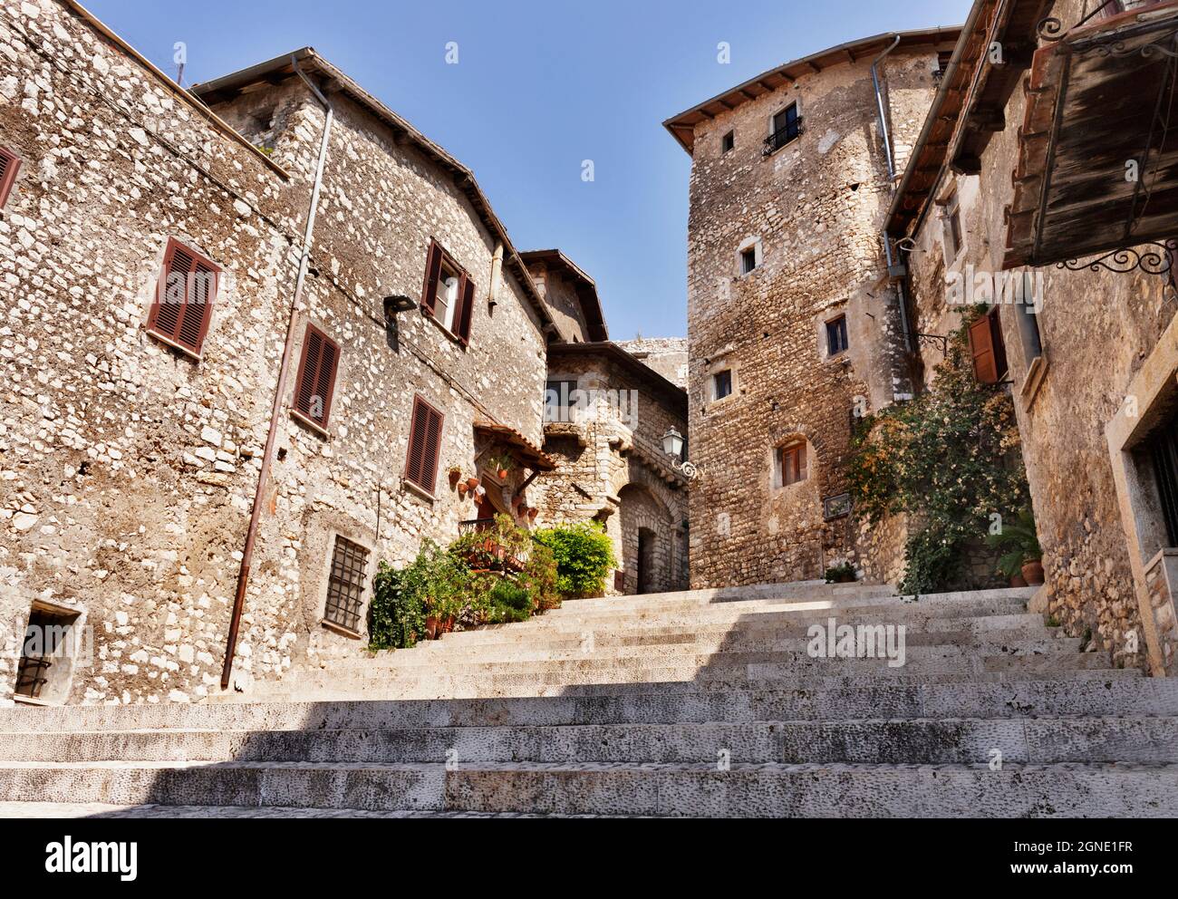 Impressive  staircase  in Sermoneta  , Italy , old medieval town Stock Photo