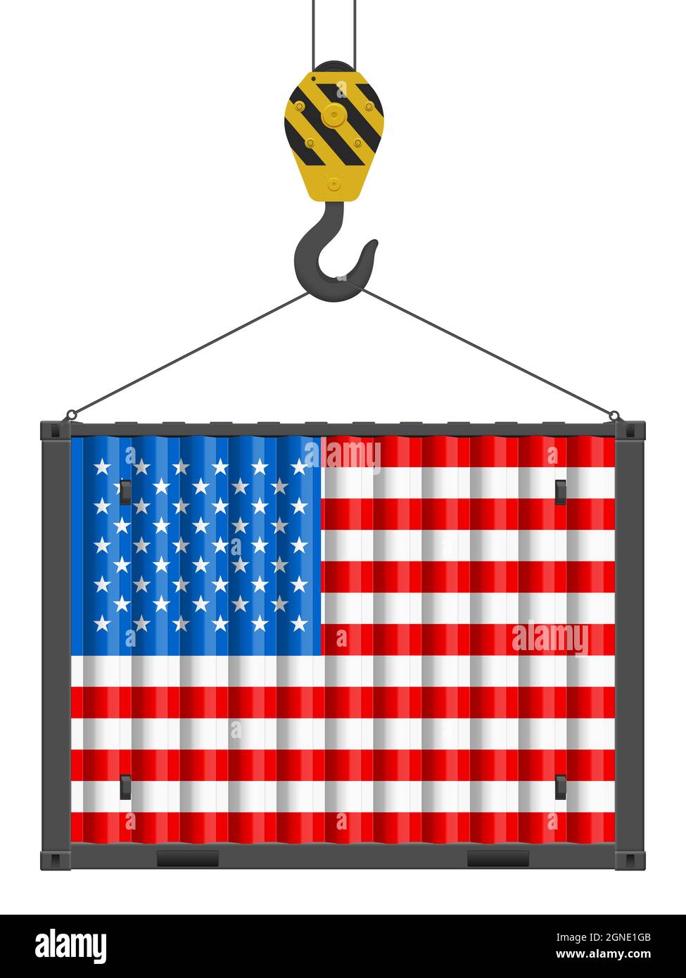 Hooked cargo container with USA flag on a white background. Vector ...