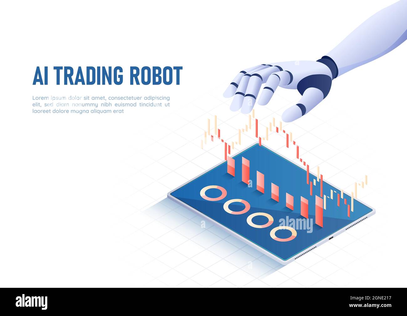 3d Isometric  Banner AI Artificial Intelligence Hand Contoling Stock Market Graph and Chart