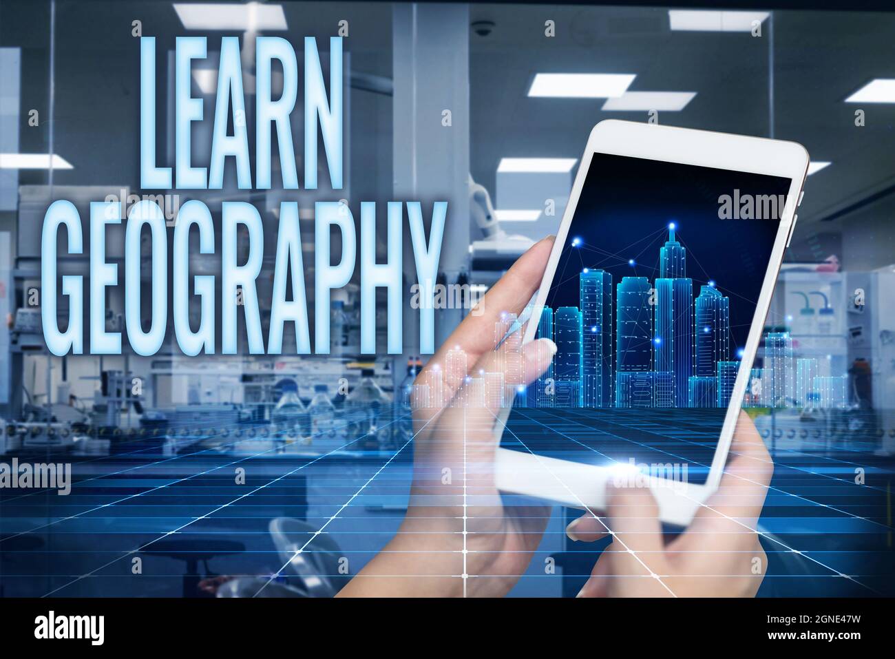 Conceptual caption Learn Geography. Business overview study of physical