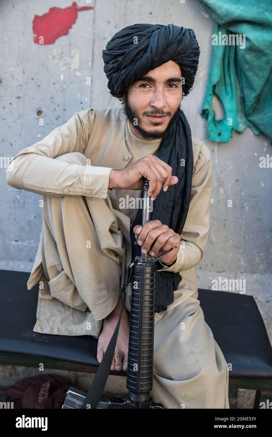 Kabul, Afghanistan. 24th Sep, 2021. EDITORIAL USE ONLY - Haider Mansoor is 19 years old, he joined the taliban 3 years ago when he was 16 years old. He is from Ghazni. He is one of the security guard of the Ministry of Defence. His dream for his country is too have an islamic state with islamic rules. Kabul, Afghanistan, September 24, 2021. Photo by Oriane Zerah/ABACAPRESS.COM Credit: Abaca Press/Alamy Live News Stock Photo