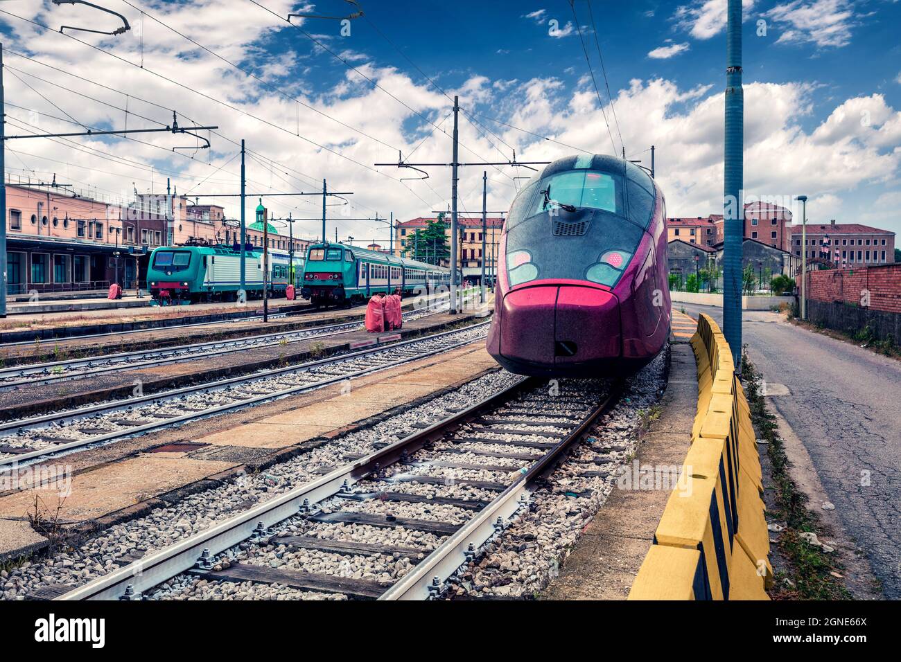Train Station in Venice. Colorful spring cityscape in Italy, Europe