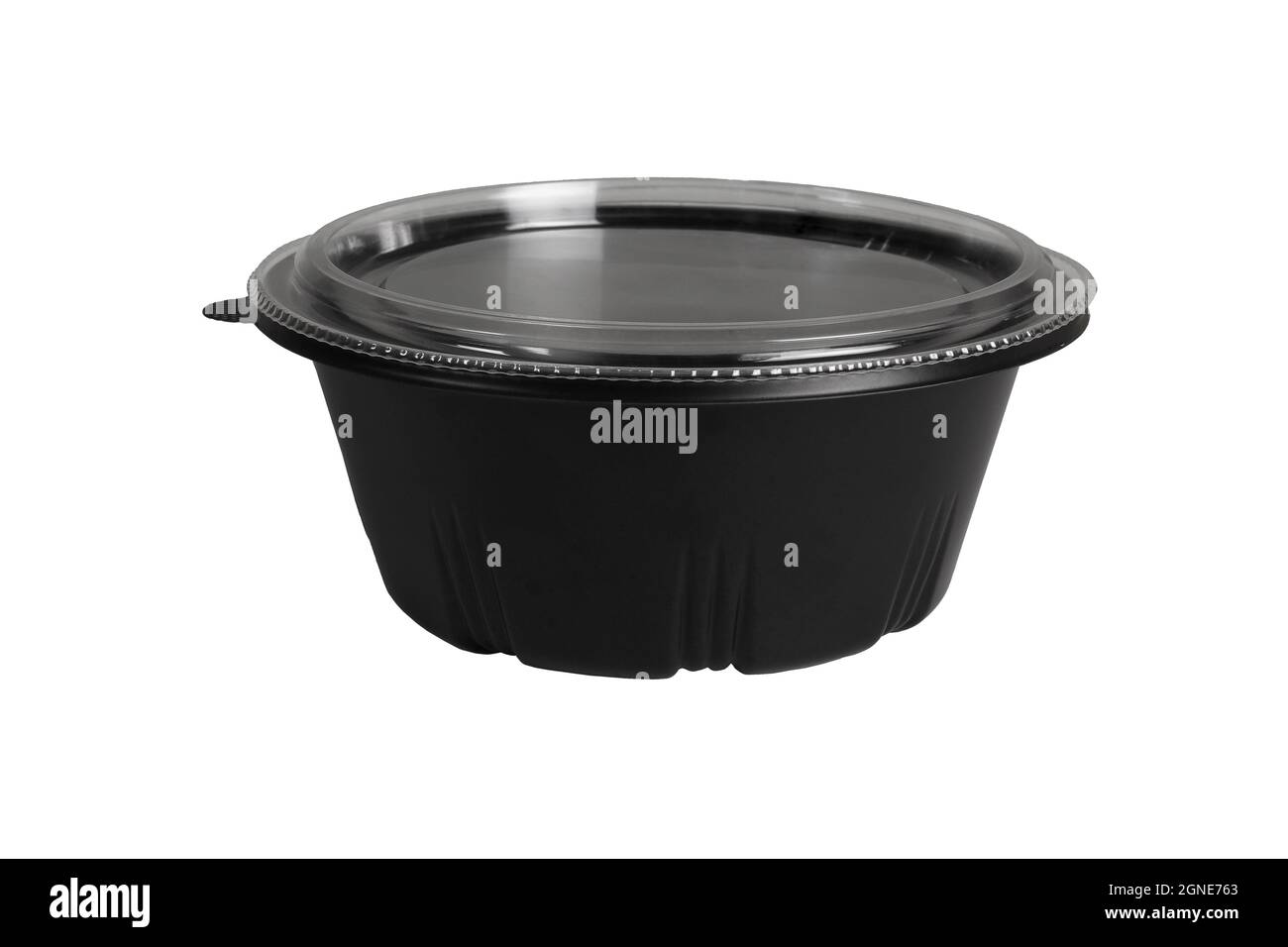 Black Plastic Takeaway Container on White Background Stock Photo