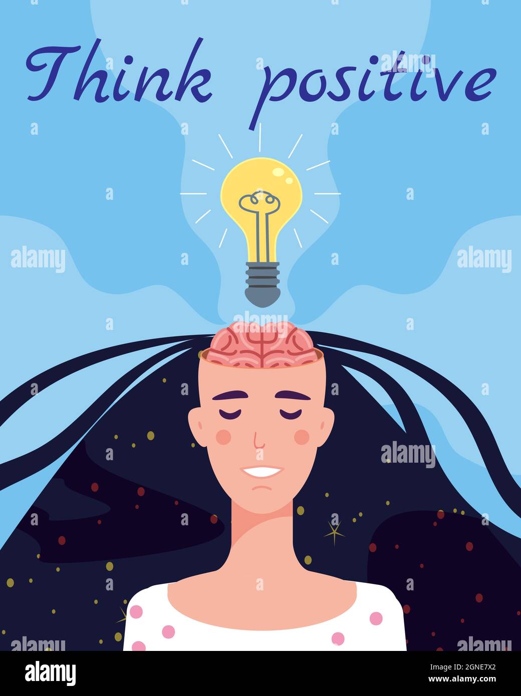 Girl with an open brain opens idea, bulb, a solution to a problem. Positive  thinking, creative ideathought process. Vector illustration cartoon flat  Stock Vector Image & Art - Alamy