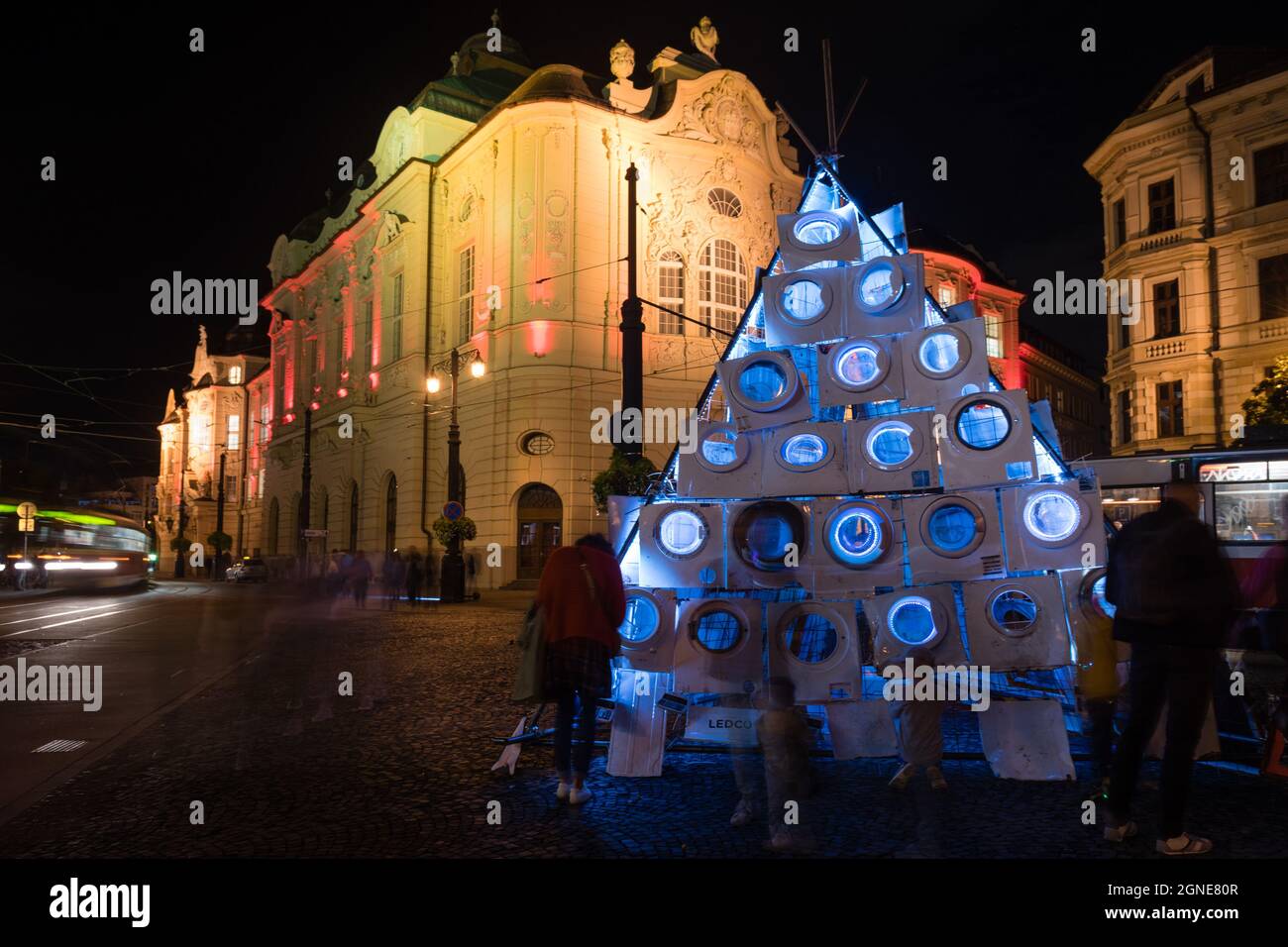 BRATISLAVA, SLOVAKIA - SEP 24, 2021: White Goods installation residing in front of the Slovak National Gallery during White Night - festival of contem Stock Photo