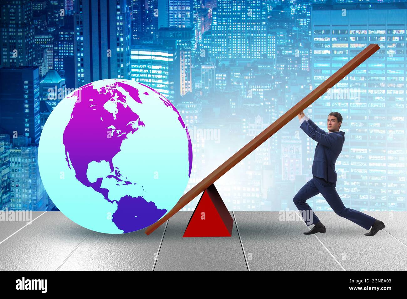 Businessman lifting the earth in the challenge concept Stock Photo Alamy