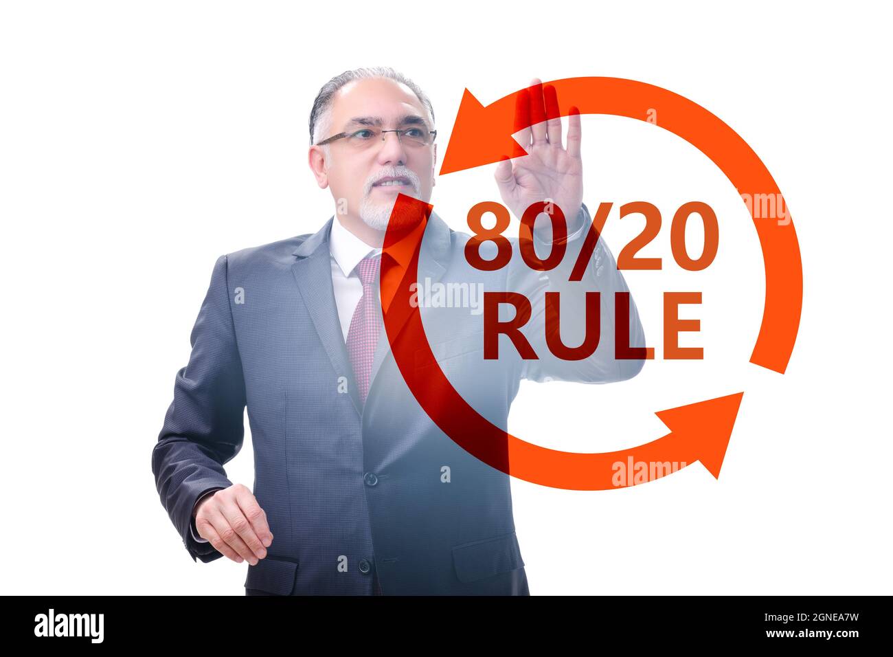 Image showcasing Businessman in the pareto rule illustration Stock Photo - Alamy