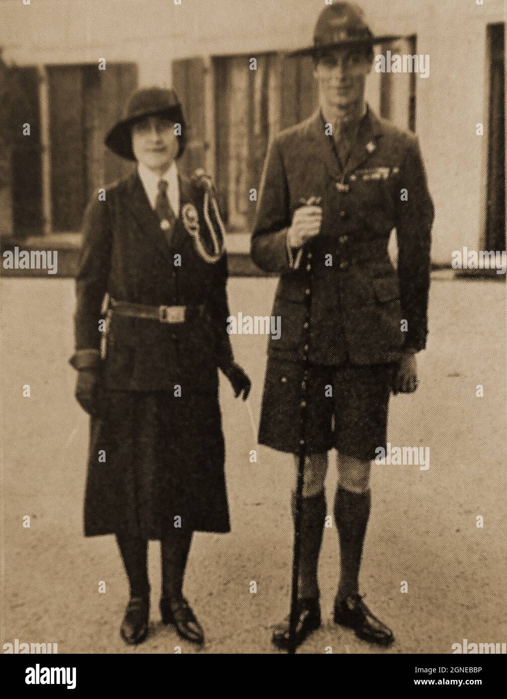 A rare 1930's snapshot of King George VI and Queen Elizabeth in scout & guide uniforms. Stock Photo