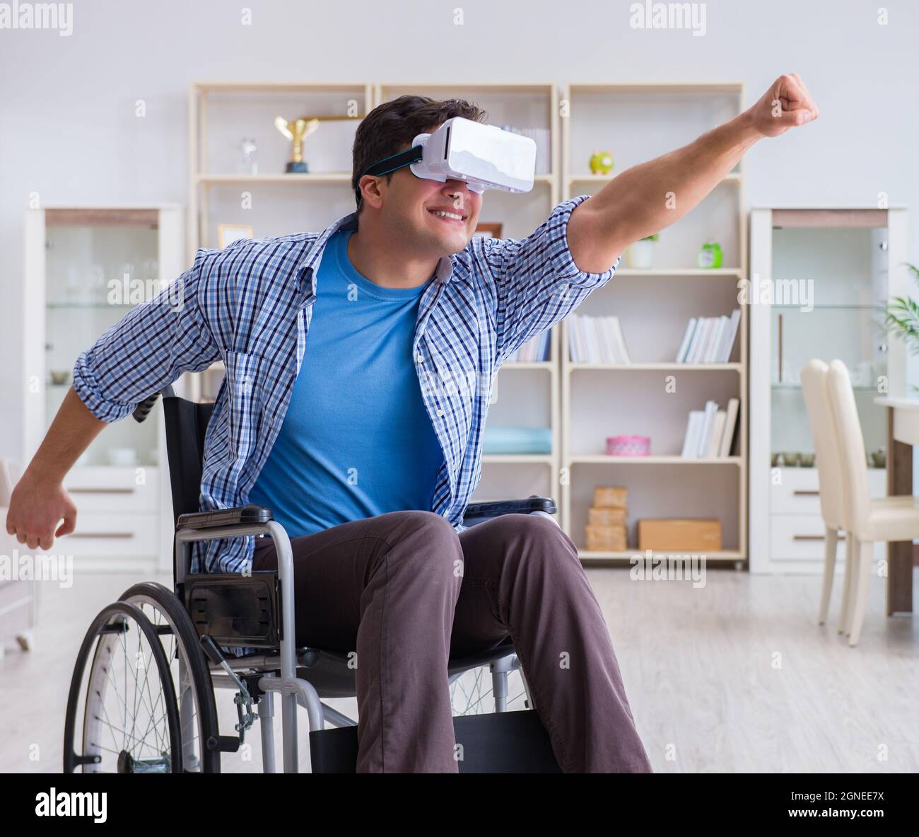 The disabled man studying with virtual reality glasses Stock Photo Alamy