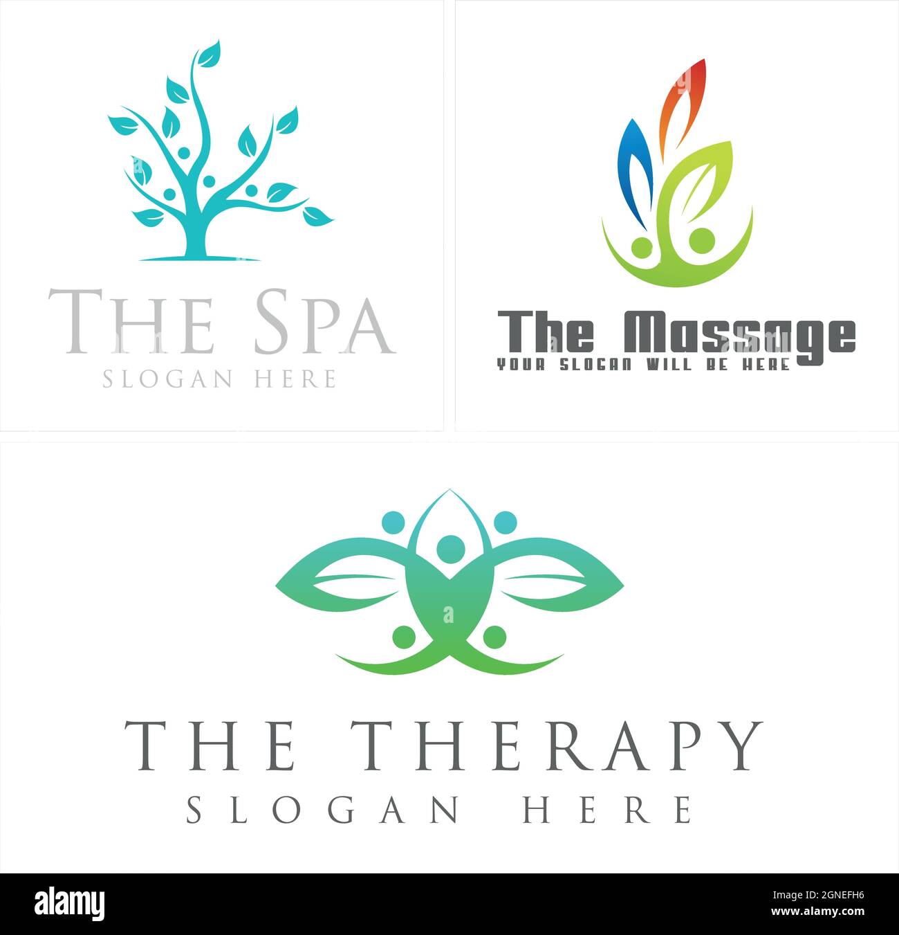Spa aesthetics massage people nature logo design Stock Vector