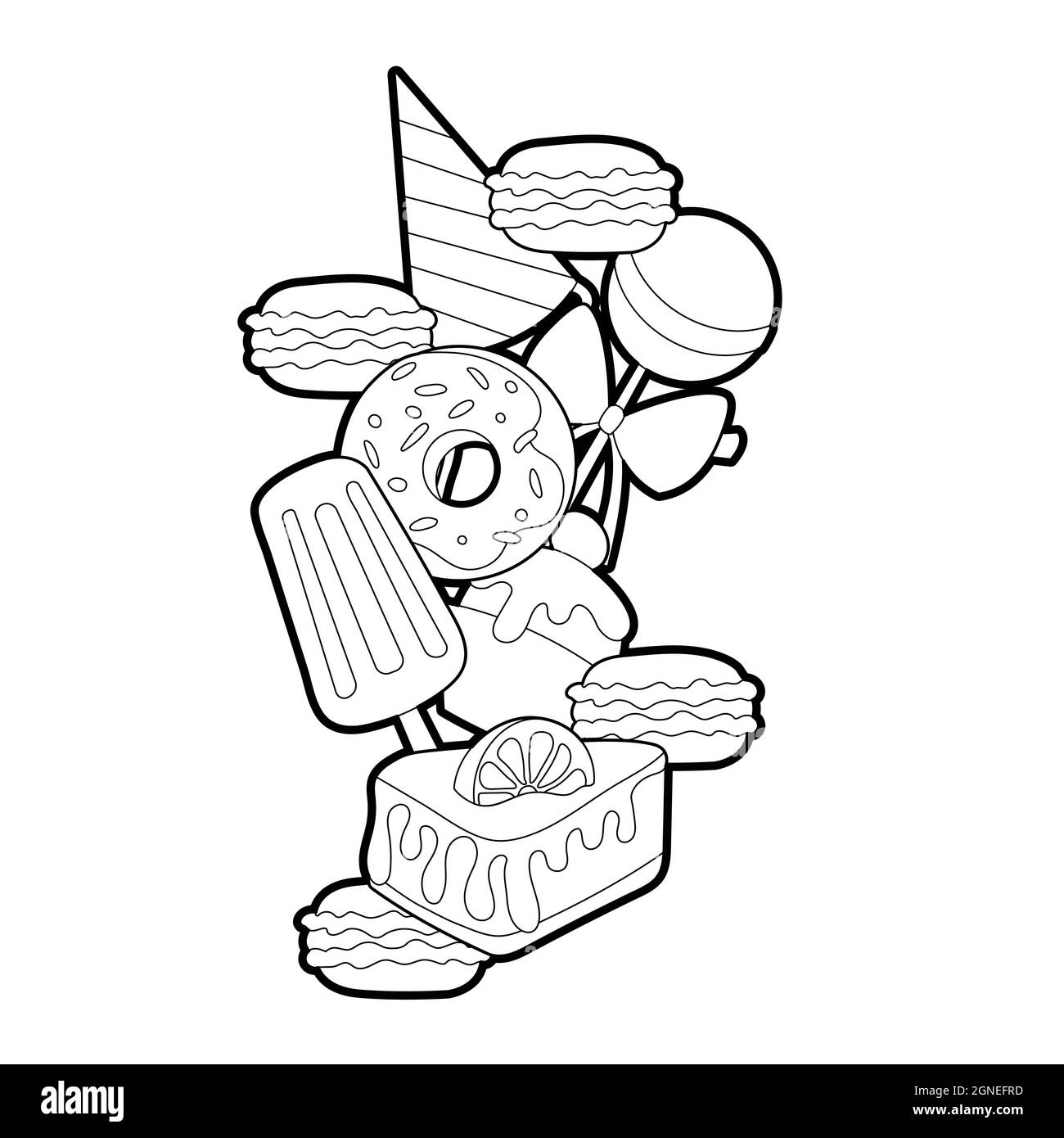 Sweets coloring page. Isolated on white background. Stock Vector