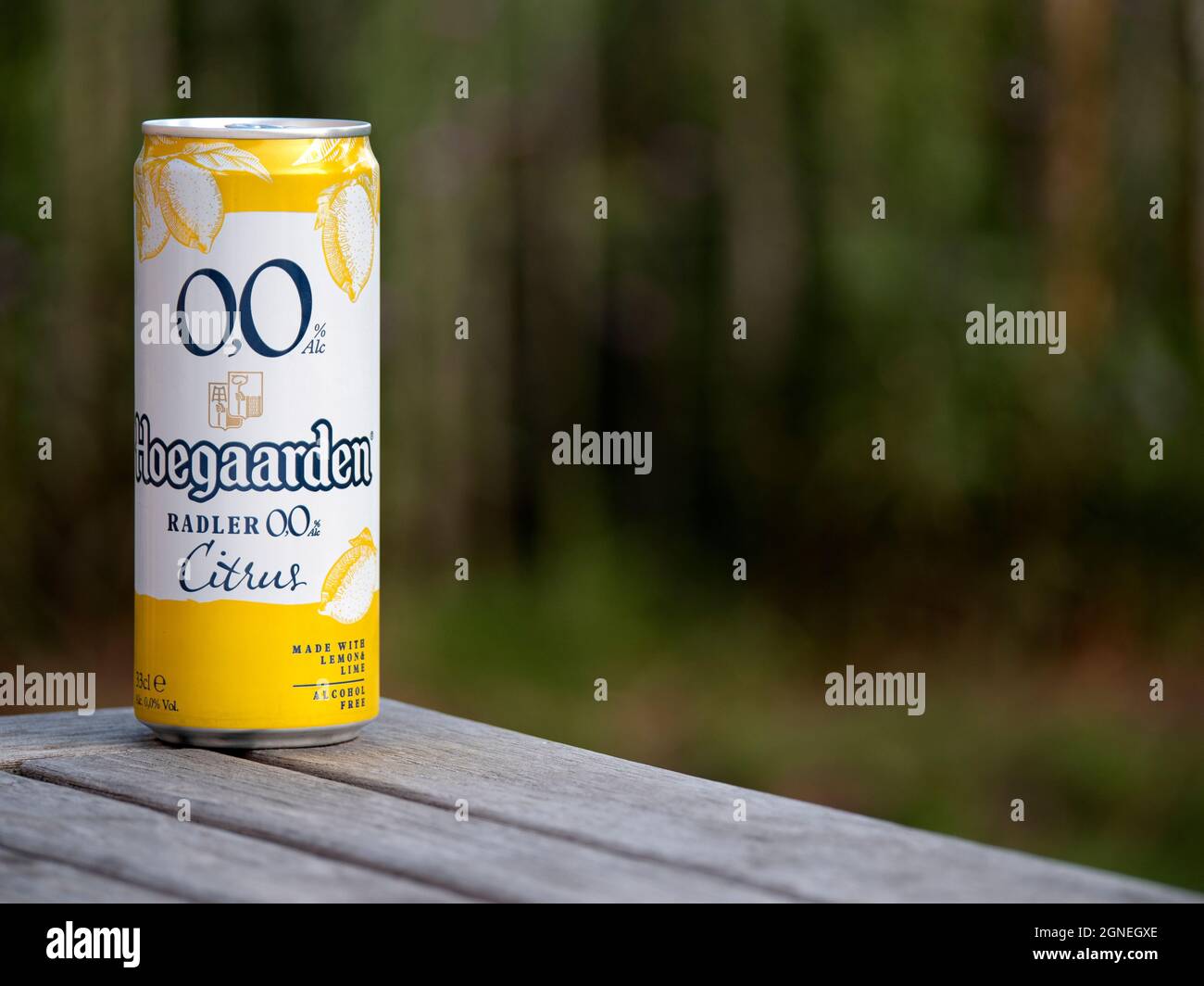 Hoegaarden, Belgium, September 25, 2021, The beer brand Hoegaarden