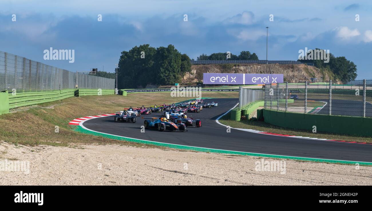 Vallelunga, italy september 19th 2021 Aci racing weekend. Race cars group action on asphalt track circuit Stock Photo