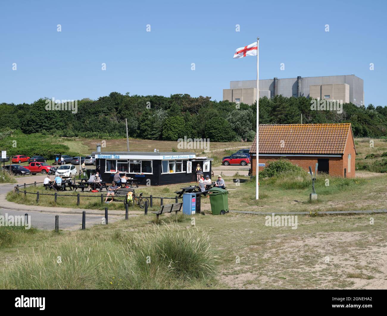 Visitors to the Sizewell Tea shop cafe and nuclear power station in Sizewell East Suffolk, England UK Stock Photo