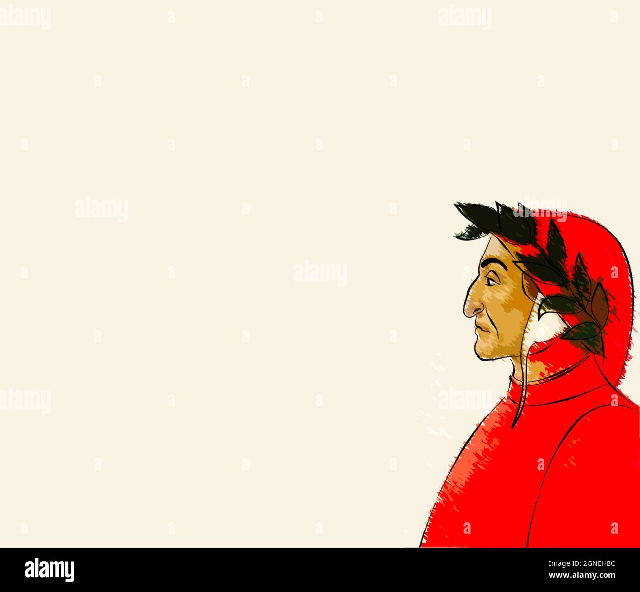 Dante Alighieri profile illustration on cream plastered wall background Stock Photo