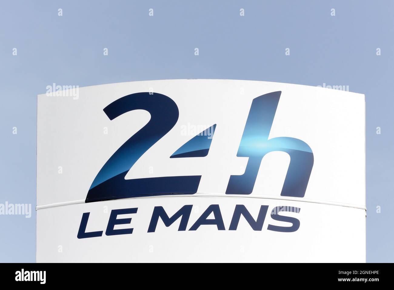 Le Mans, France - March 21, 2015: The 24 Hours of Le Mans logo on a signboard. The 24 Hours of Le Mans is an endurance-focused sports car race Stock Photo